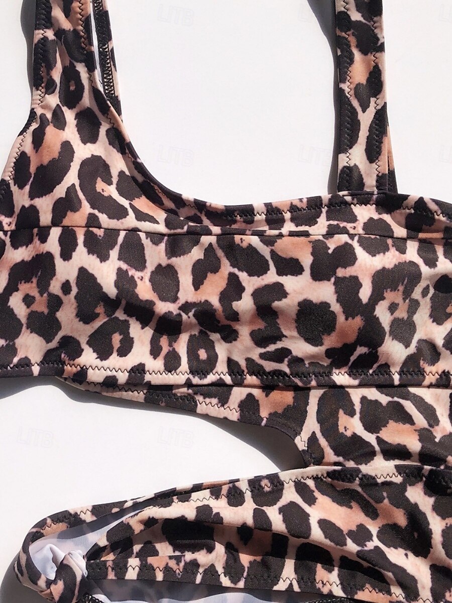 Kvinnors baddräkter enstyckad monokini baddräkt utan rygg magkontroll hög midja smal semester strandkläder leopard halter nack ärmlös baddräkter 2025 - $22.99 –P4