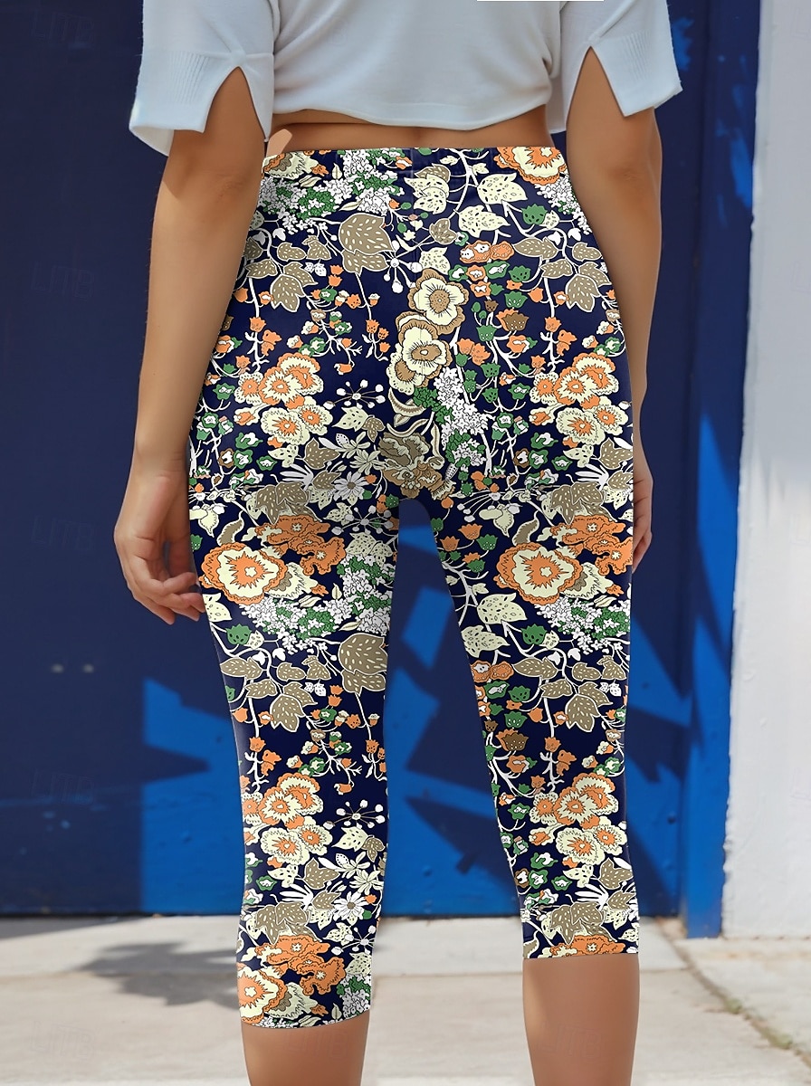 Mujeres Leggings Pantalones Capri Alta Elasticidad Moda Streetwear Longitud Completa Talle Alto Impresión Floral Térmica Cálida Transpirable Suave Exterior Diarias Naranja Otoño Invierno Corte Regular 2025 - $18.99 –P2