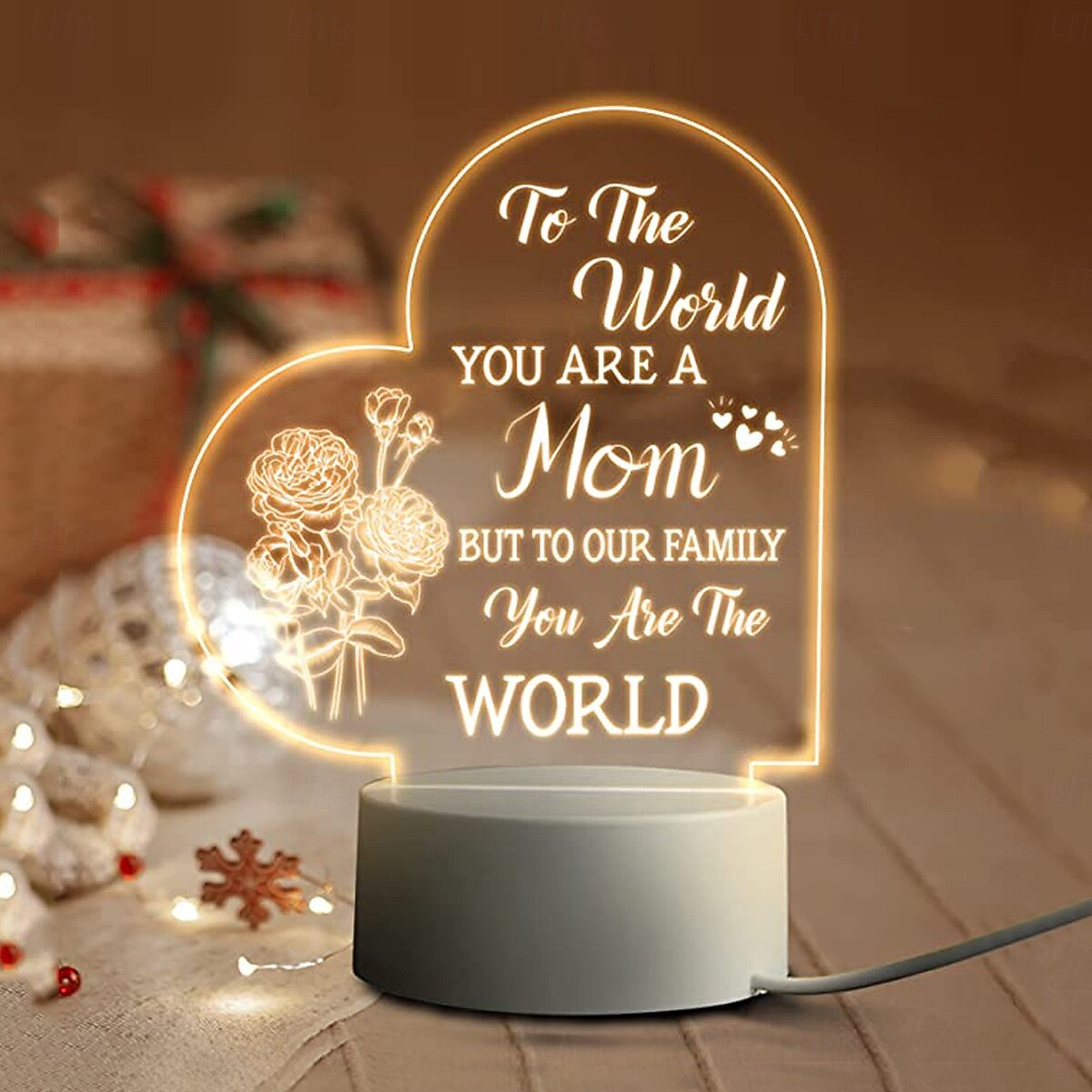 grawerowana lampka nocna dla mamy - idealny prezent od córki lub syna na dzień matki, boże narodzenie, walentynki - lampka LED zasilana przez USB z czytelnym tekstem &piękne wzory 2025 - $13.49 -P10