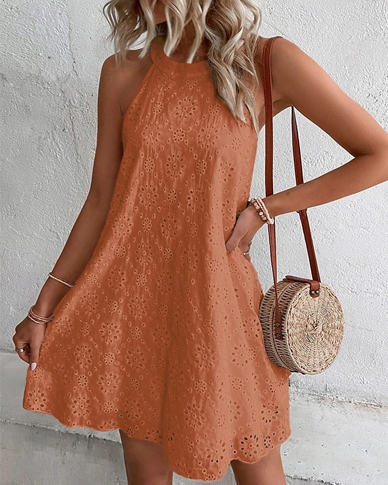 Pentru femei Rochie Mini Rochie albă Rochie casual Rochie decupată Rochie de vară Modă În aer liber Concediu Dată Fit regulat Simplu Fără manșon Gâtul halter Portocaliu Trifoi Bej Vară Primăvară 2025 - $24.99 –P6