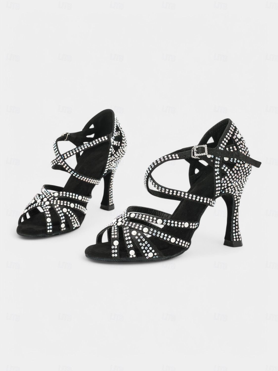 svarte rhinestone strappy dansesko for kvinner - stilige latinske dansesandaler med høye hæler, perfekt for dansekonkurranser og spesielle anledninger 2025 - $59.99 –P2