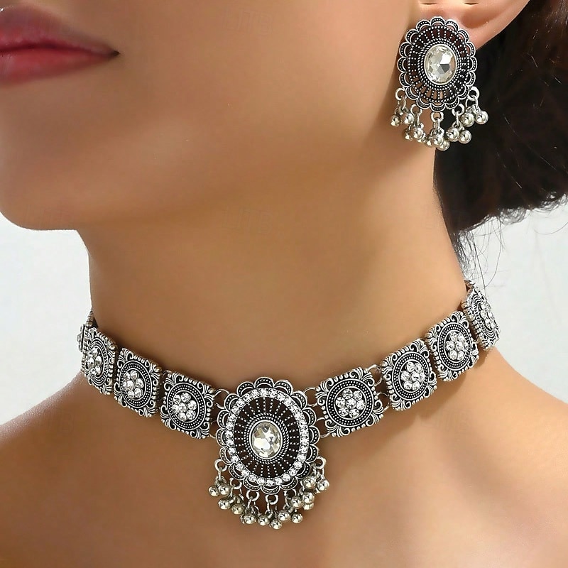 Conjuntos de joyas para novias, 1 juego de pendientes de aleación de diamantes de imitación, collar, conjunto de joyas artísticas de moda elegante para mujer para bodas, invitados a la boda, fiesta, 2025 - $16.99 –P3