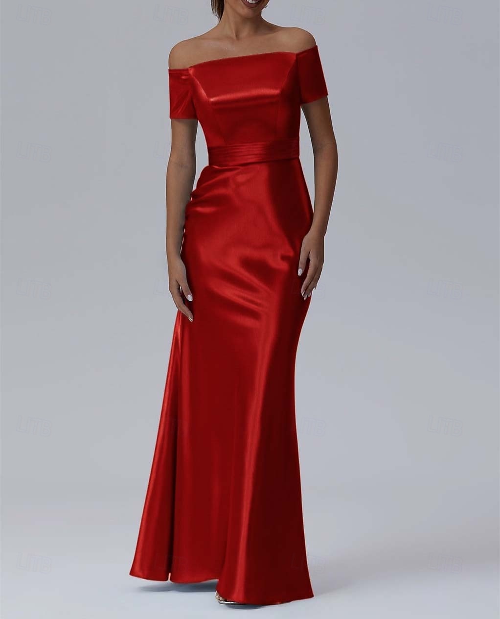 Robe de soirée fourreau Élégante Robe formelle de performance Longueur de sol Manches courtes Off-shoulder Satin glossy de 2025 ? $161.99 –P5