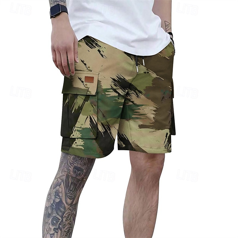 Homens Bermuda Cargo Shorts camuflados Calção Shorts de verão Com Cordão Cintura elástica Bolso multi Côr Camuflagem Conforto Vestível Comprimento do joelho Ao ar livre Esporte Diário Moda Casual de 2025 por $18.99 –P6