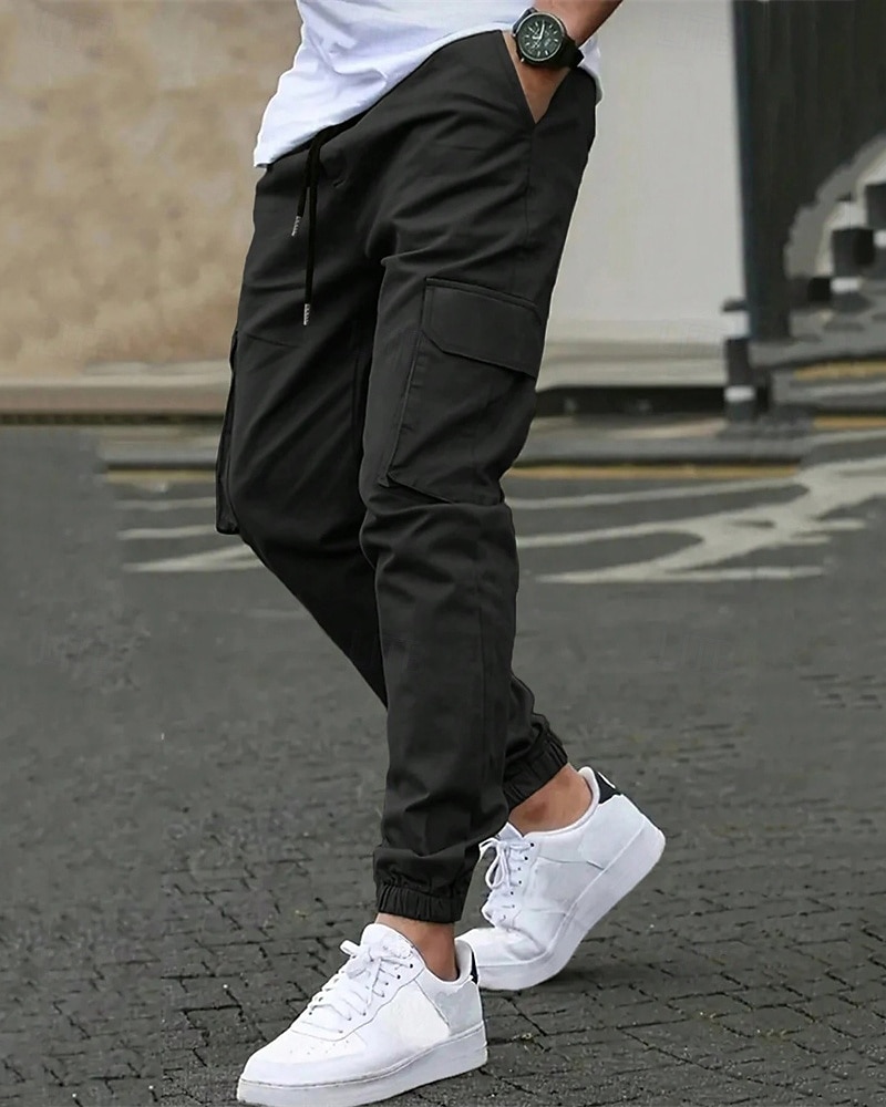 Homens Calças Cargo Calças Cintura elástica Bolso multi Tecido Vestível Ao ar livre Diário Casual Marron Escuro Preto de 2026 por $31.99 –P6