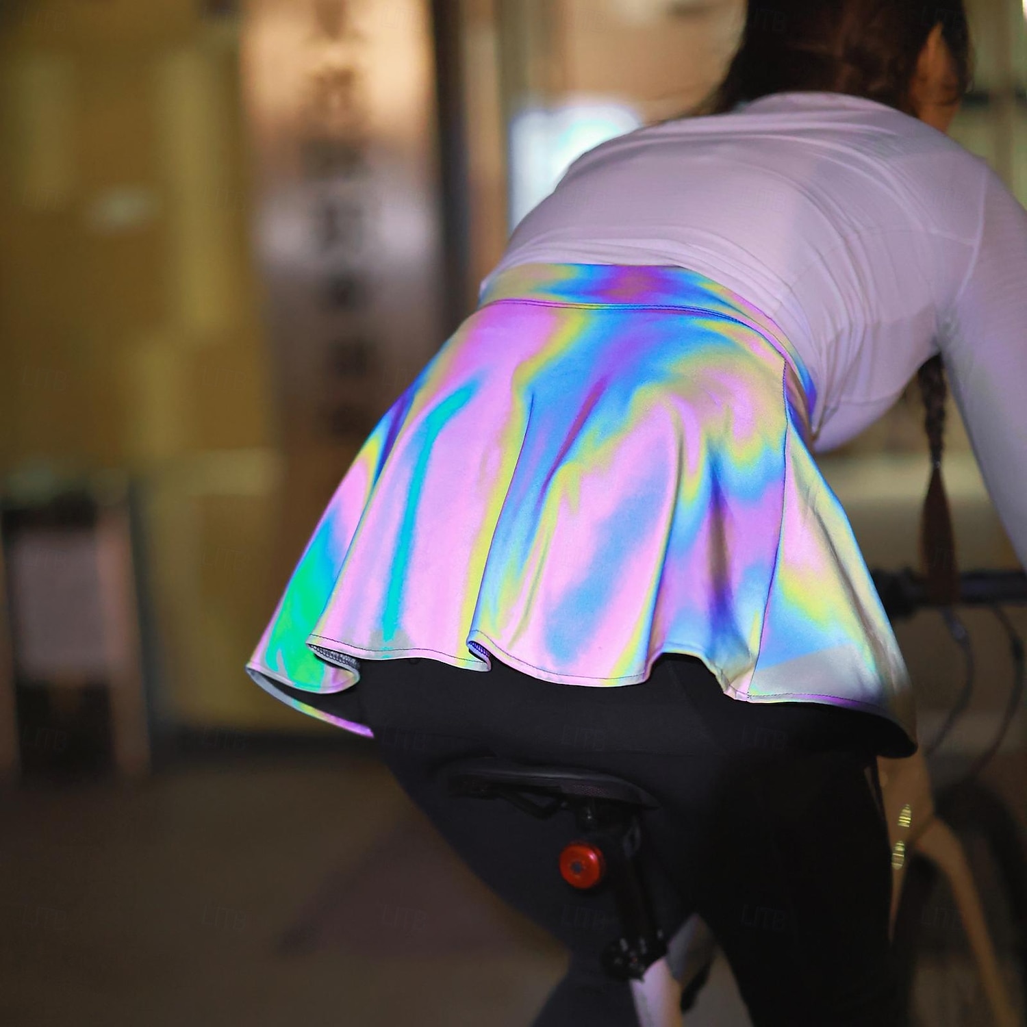 wosawe lente/zomer dames oogverblindende kleurrijke reflecterende stretch slanke eendelige fietstrui rok broek winddicht waterdicht fietsrok be118 2025 - $43.99 –P3