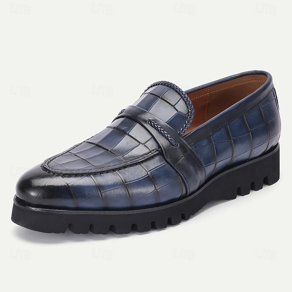 loafers i äkta läder för män – krokodilpräglade slip-on klänningskor med robust sula för affärs- och högtidskläder 2025 - $94.99 –P2