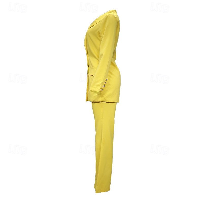 Dam Mode Affär Kavaj Blazer kostymer Kostymbyxor Byxor med vida ben Byxor Långärmad Hakslag Ensfärgat Dubbele Rij Knopen Utomhus Dagliga kläder Vit Gul Rubinrött Vår Normal 2025 - $37.99 –P10