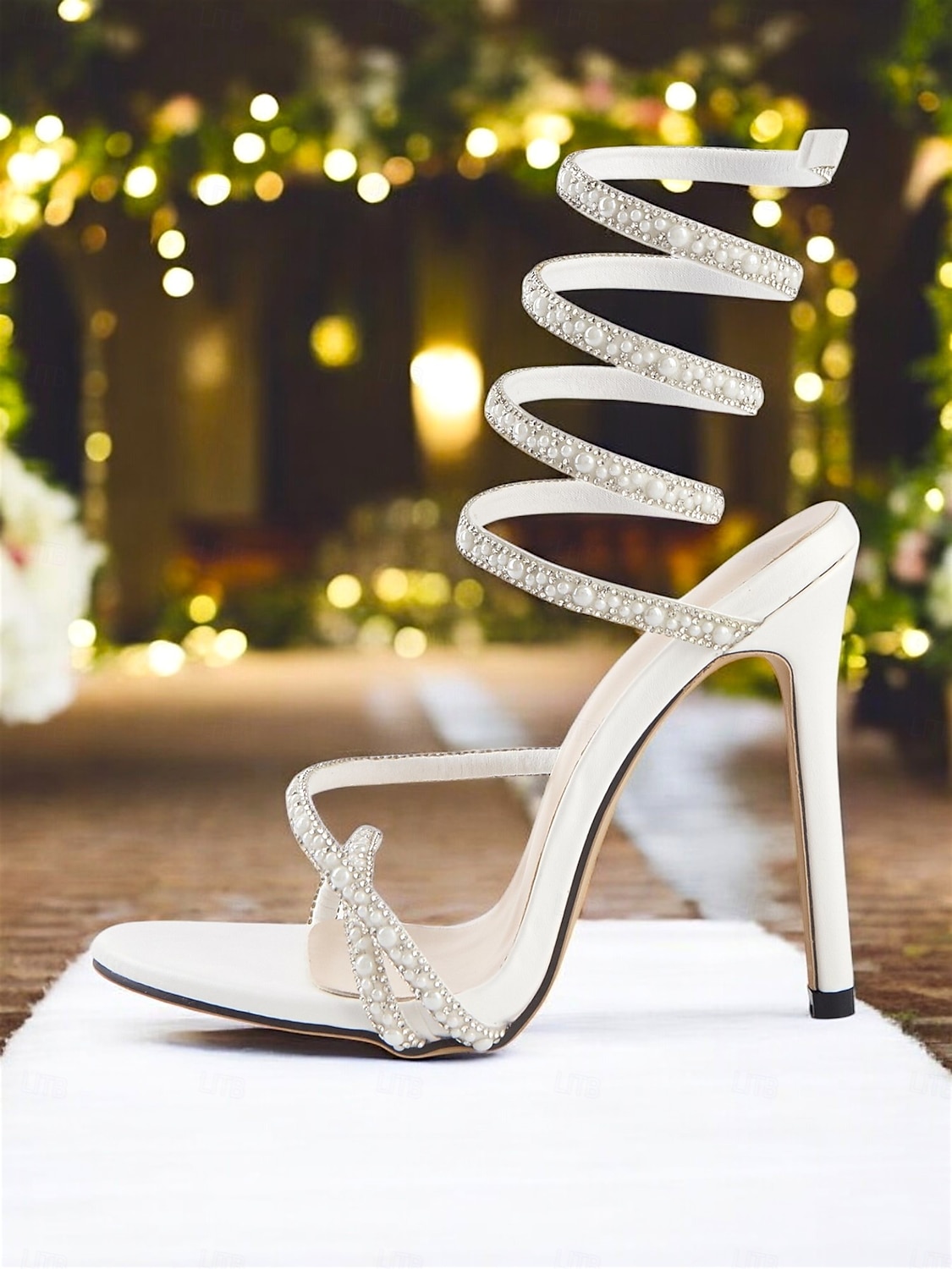 Women's White Strappy Rhinestone Wrap-Around Stiletto Sandals – Luxury High Heels for Wedding & Parties 2025 - $46.99 –P1