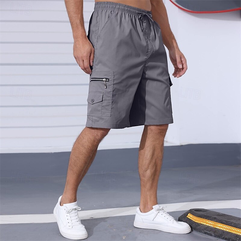 Men's Cargo Shorts Shorts Summer Shorts Drawstring Elastic Waist Multi Pocket Plain Comfort Wearable Knee Length Outdoor Sport Daily Fashion Casual Black Navy Blue 2025 - $20.99 –P1