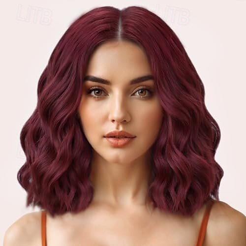 Perücke für Frauen, kurze, gewellte Bob-Perücken, synthetische, lockige Perücke mit Mittelteil, hitzebeständige Faser für den täglichen Gebrauch bei Partys und Cosplay 2025 - $27.99 –P3
