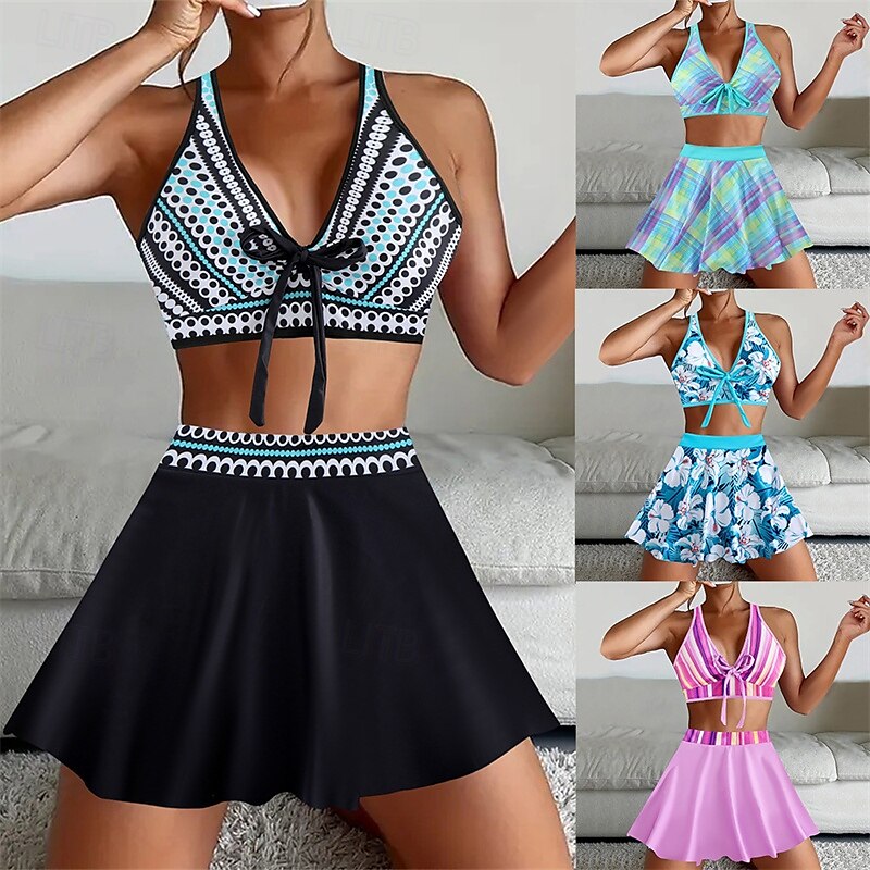 Femme Tankini Maillot De Bain Deux Pièces Dos Nu Maillots de Bain Mosaïque Maillots de Bain Noir Jaune Respirable Séchage rapide Poids Léger Sans Manches - Natation Surf Plage Eté Printemps de 2025 ? $21.59 –P1