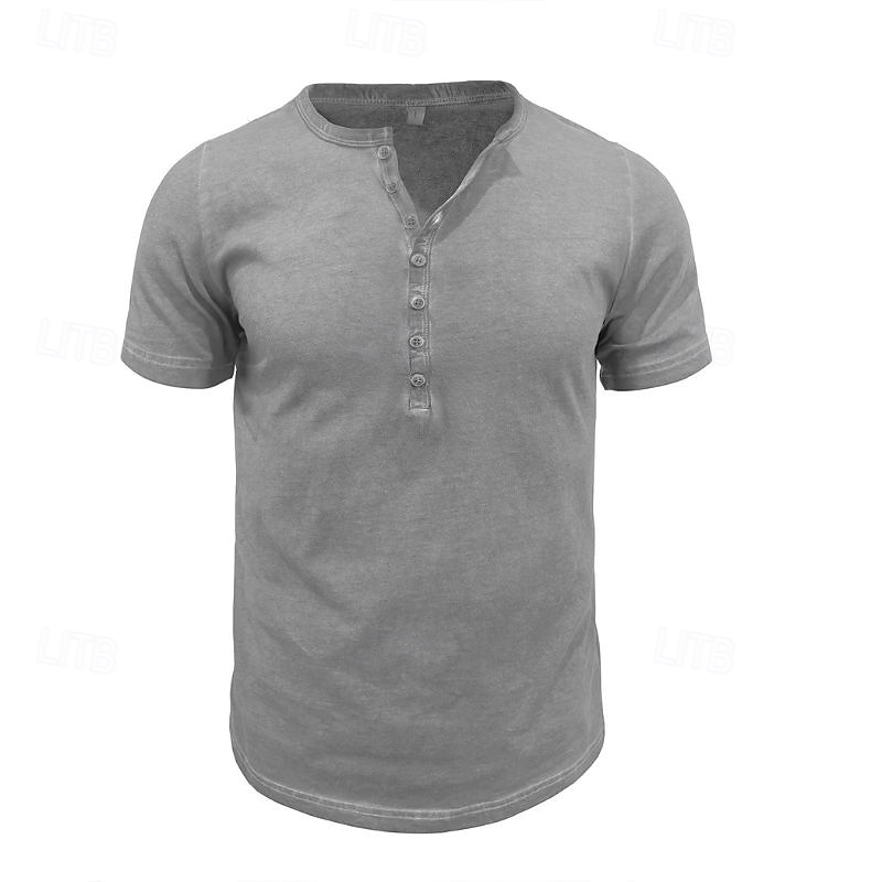 Pánské Tričko s knoflíkem Tričko Henley Trička Tričko Top Krátký rukáv Henley Léto Klasický Plná / Jednobarevná Módní Designové S přezkou Dovolená ulice Jdeme ven Modrá Fialová Tmavě šedá Top tričko 2025 - $26.99 –P3