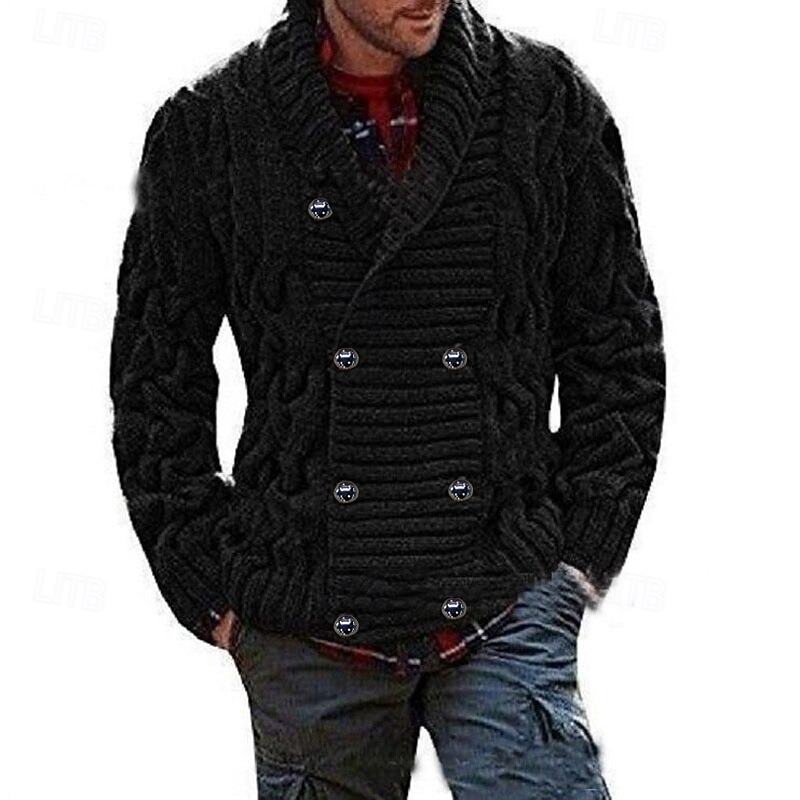 Per uomo Felpa Cardigan Maglione corto Cavi Maglia Lavorato a maglia Tinta unica Colletto Moda Stile vintage Giornaliero Abbigliamento Autunno Inverno Nero Verde militare S M L del 2026 a $45.99 –P3