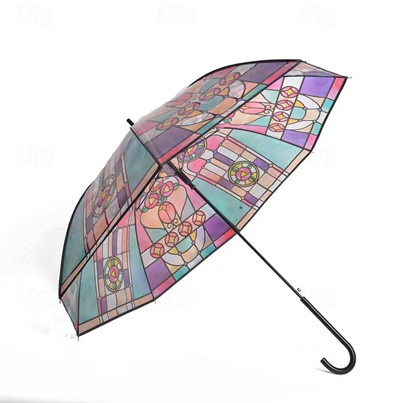Vintage Stained Glass Automatic Umbrella, Hand-Painted Glass Clear Umbrella, Stained Glass Inspired Umbrella, Stained Glass Umbrella for Women Girl, Unique Aesthetic Transparent Umbrella 2025 - $15.99 –P4