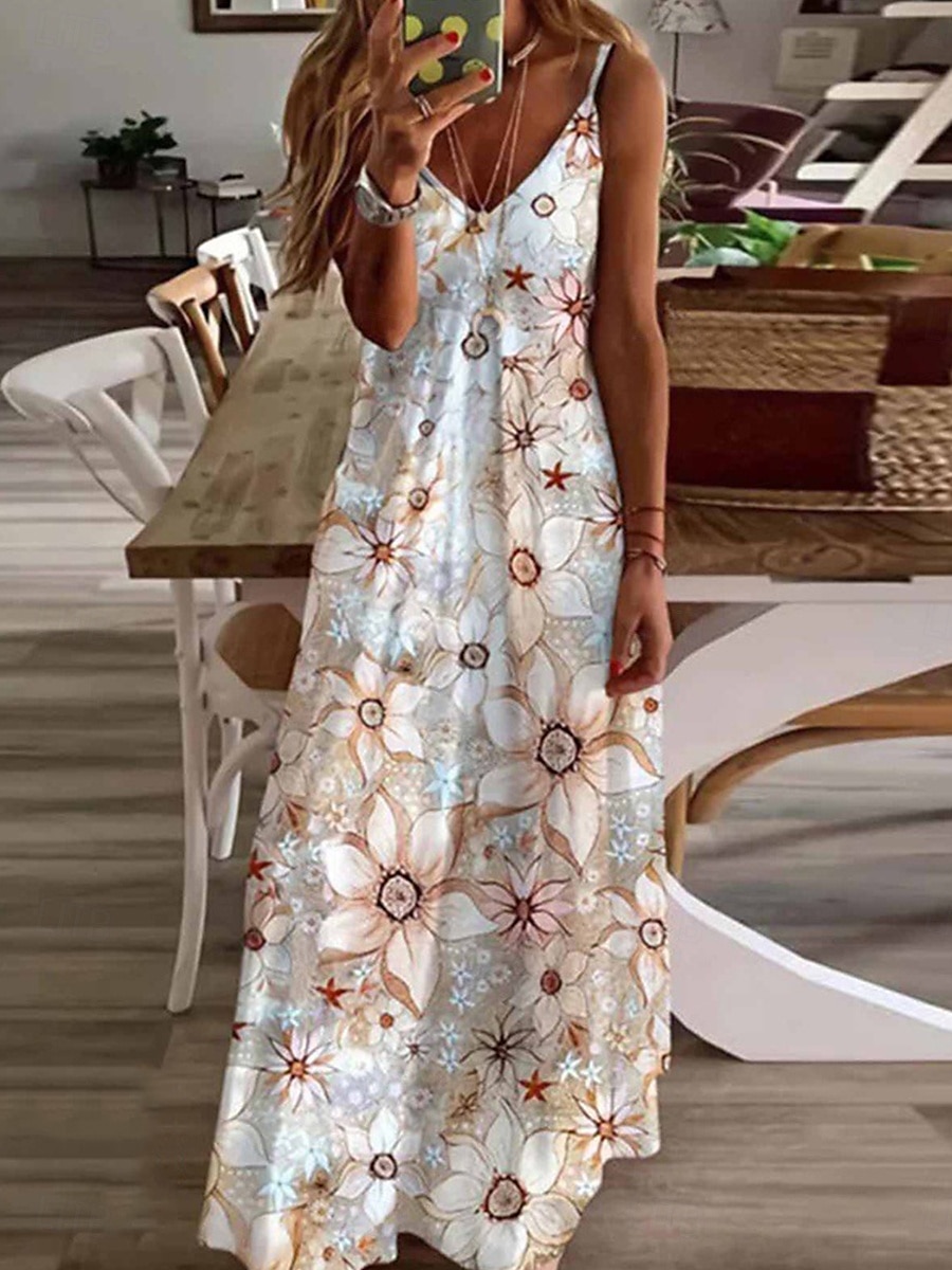 Femme Robe mi-longue Robe Trapèze Robe à enfiler Robe à épaules dénudées Décontractées Vacances du quotidien Standard Floral Sans Manches Col V Blanche Rose Claire Bleu Ciel Violet Eté de 2025 ? $21.99 –P1