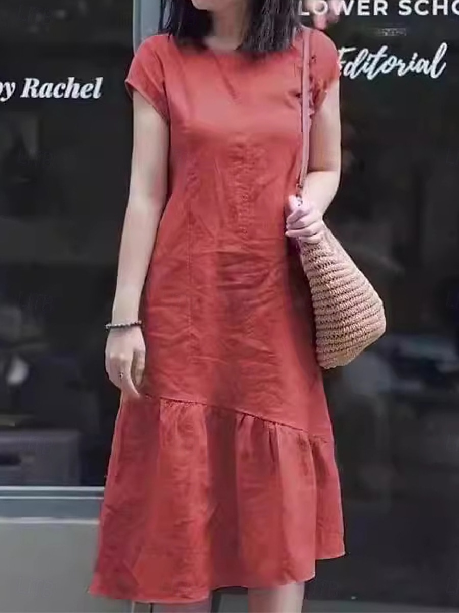 Femme Robe Maxi Robe casual Robe en coton et lin Robe Trapèze basique Décontractées Vacances du quotidien Standard Plein Manche Courte Col Ras du Cou Jaune Rouge Bleu Violet Eté de 2025 ? $21.99 –P1