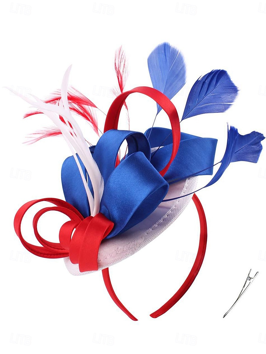Fascinátory hedvábné jako satén svatební elegantní vintage s peřím tylová čelenka pokrývka hlavy fascinátory závodní den šaty 2025 - $20.99 –P1