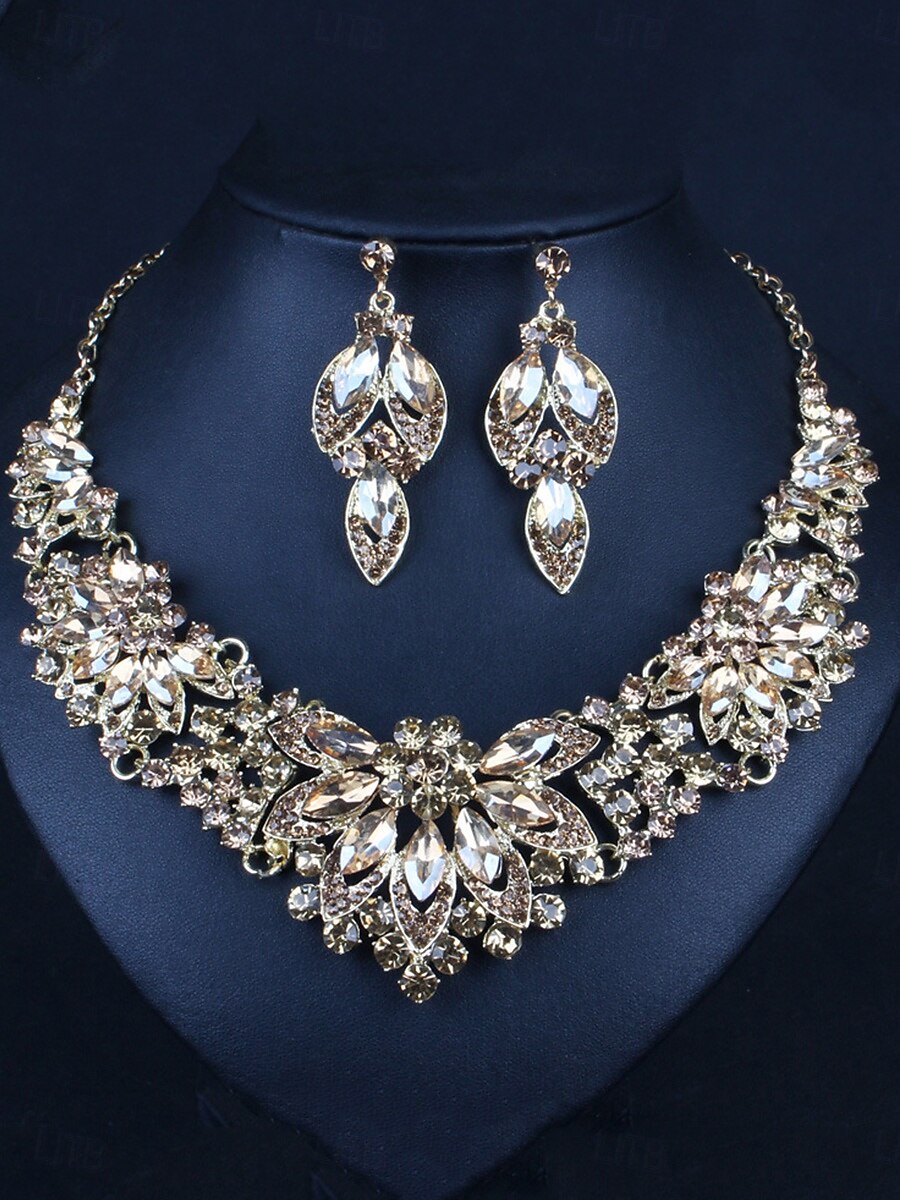 Ensemble de bijoux 2 pièces zircon cubique vert imitation diamant chrome 1 collier boucles d'oreilles mode élégante vintage pour mariage de 2025 ? $24.99 –P4
