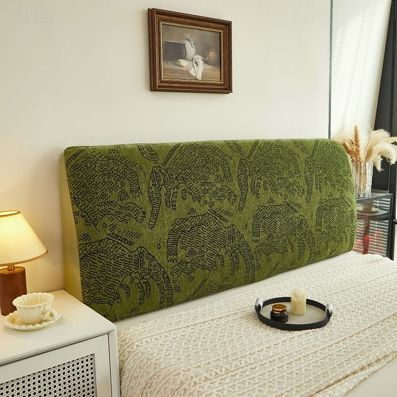 1pc Chenille Bed Headboard Cover Solid Color Elastic Bed Head Slipcover Leaves Printed All-inclusive Bed Backrest Cover Bedroom Available on Both Sides Headboard Cover 2025 - $25.99 –P3