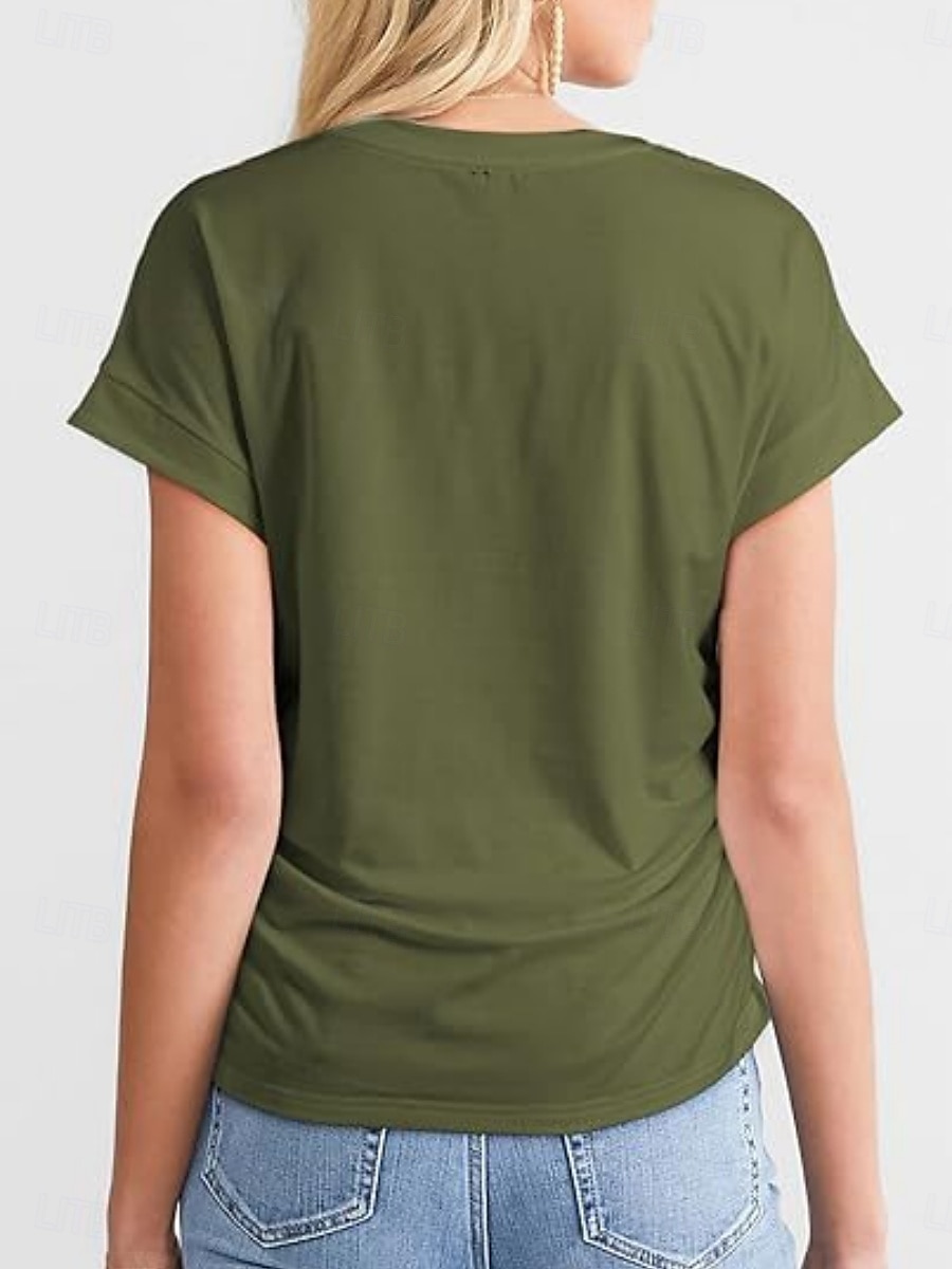 T Shirt Femme Uni Élégant Décontracté Manches Courtes Col Ronde Tops Réguliers Quotidien Noir Blanc Vert Armée Vert Gris Été de 2025 ? $19.99 –P10