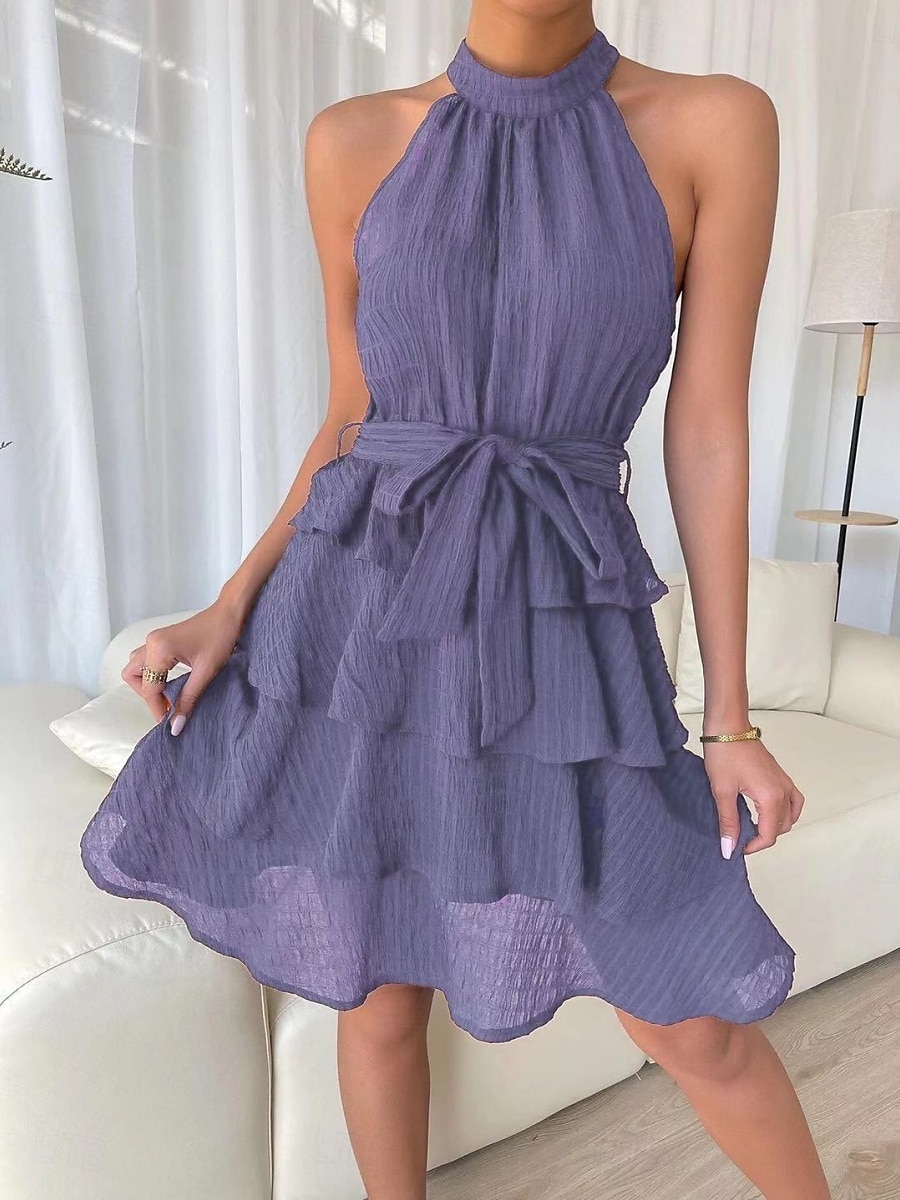 Női Mini Ruha Hétköznapi Ruha A Vonallal Fit And Flare Ruha Alap Hétköznapi Szabadság Napi Rendszeres Illeszkedés Grafikus Ujjatlan Halter Nyak Fekete Piros Kék Lila Nyár 2025 - $30.99 –P11