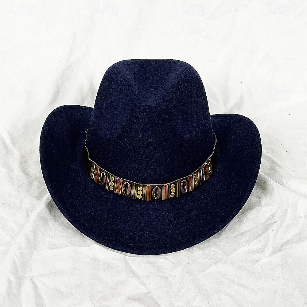 Metallgürtel Western Cowboyhut Herren Herren Damen Jazz Cowboyhut mit Leder breiter Krempe Glockenhut Kirche Sombrero Cowgirl 2026 - $16.49 –P7