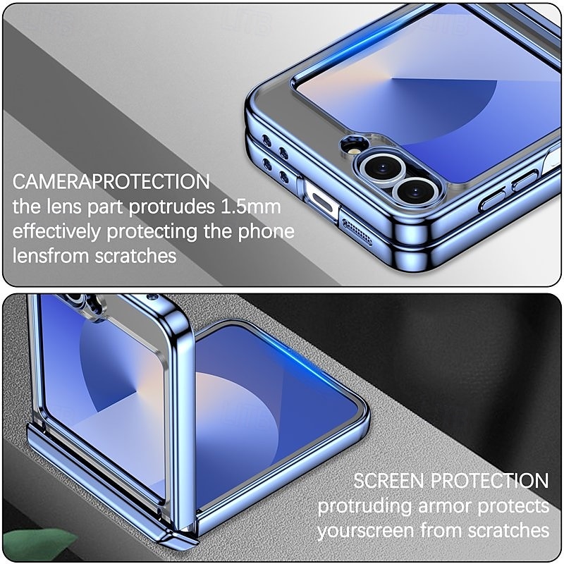 Phone Case For Samsung Galaxy Z Flip 7 Z Flip 6 Z Flip 5 Back Cover Magnetic Support Wireless Charging Shockproof Retro Plating PC 2025 - $22.99 –P9