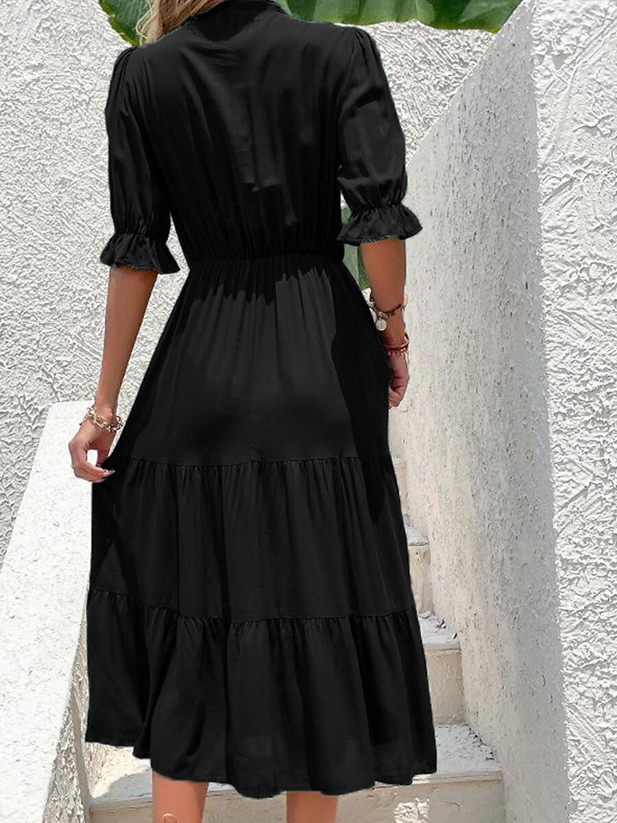 Damen kleid lang Maxidress A Linie Kleid Basic Brautkleider schlicht Urlaub Arbeit Casual Regular Fit Glatt Halbe Ärmel Rundhalsausschnitt Schwarz Burgunderrot Grün Sommer Frühling Herbst 2025 - $30.99 –P6