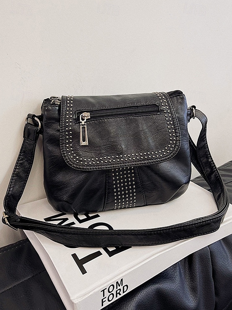 brun crossbody-väska i konstläder med dubbdetaljer – avslappnad, trendig handväska för vardagsbruk, shopping och utflykter svart röd blå 2025 - $19.99 –P2