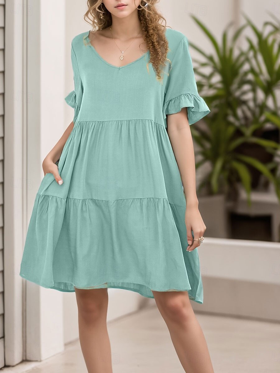 Women's Mini Dress T Shirt Dress Tee Dress Shift Dress Ruffle Dress Casual Vacation Street Casual Regular Fit Graphic Short Sleeve V Neck Black White Light Green Wine Summer 2025 - $24.99 –P8