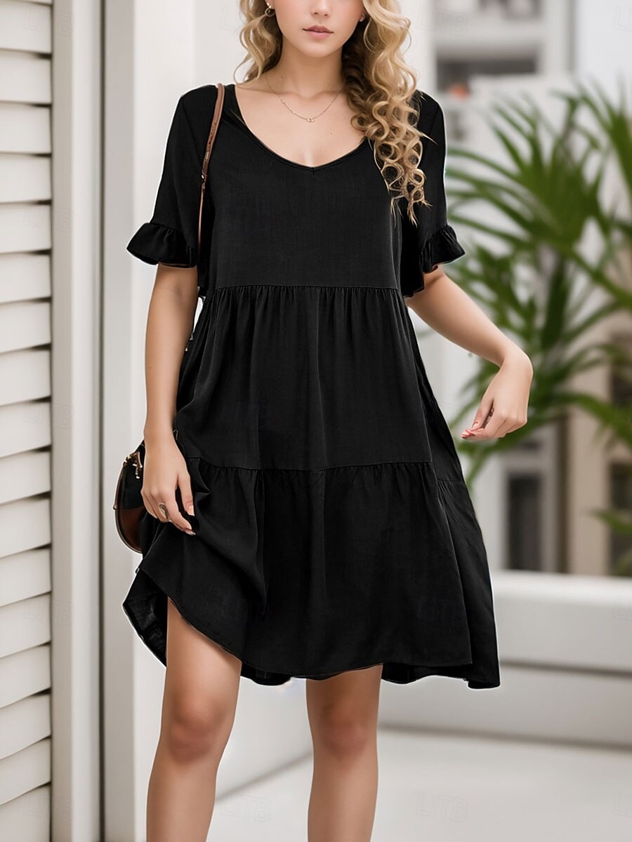 Women's Mini Dress T Shirt Dress Tee Dress Shift Dress Ruffle Dress Casual Vacation Street Casual Regular Fit Graphic Short Sleeve V Neck Black White Light Green Wine Summer 2025 - $24.99 –P12
