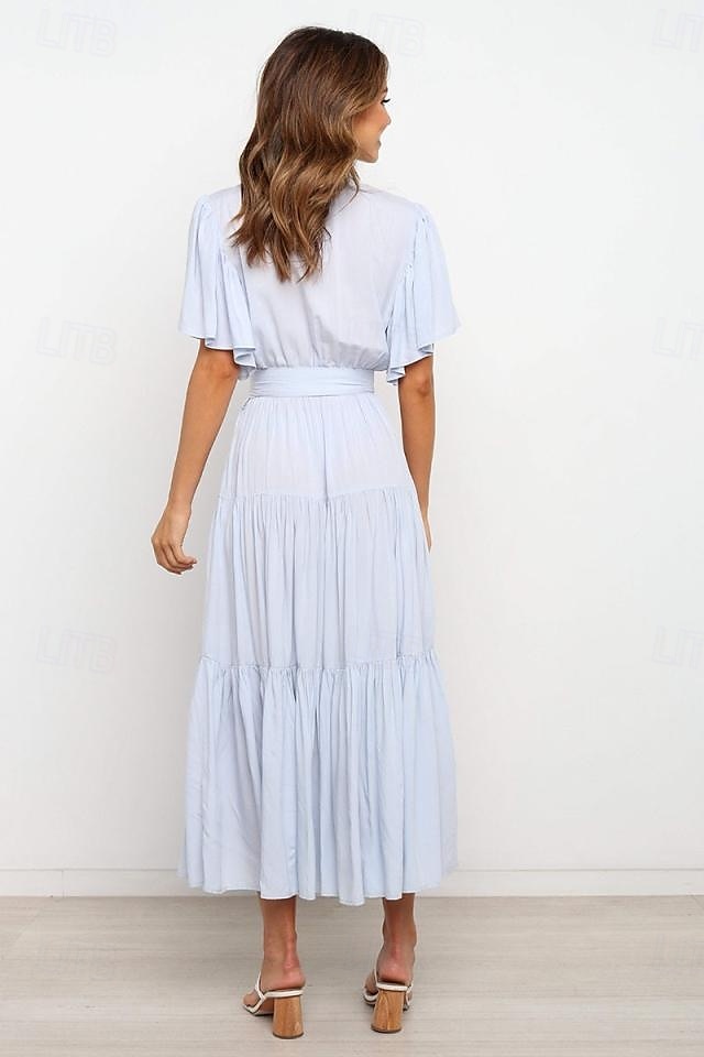 Damer Graduering Kjole Maxi Kjole Ensfarget A Linje Kjole Sommer Kjole Fest Klassisk Semi Formell Ferie Fest Arbeid Form Passform Grafisk Enkel Kort Erme V Utringning Svart Rosa Grønn Mørk Blå 2025 - $31.99 –P5