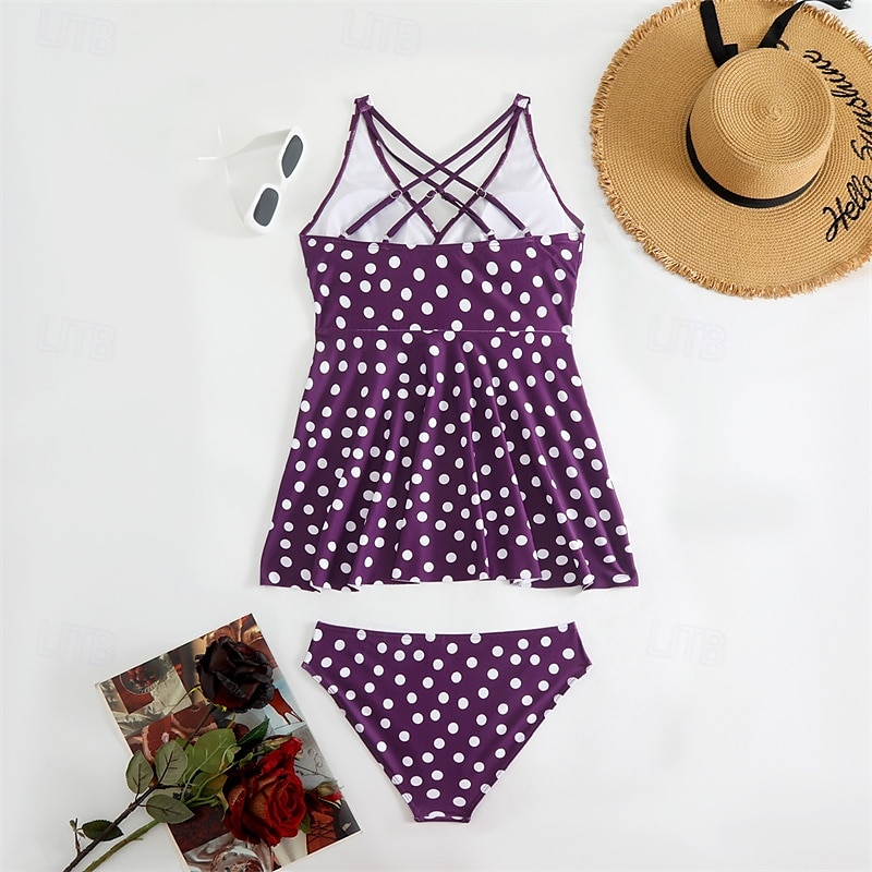 Dam Tankini Tvådelad baddräkt Korsvis Badkläder Fläck Badkläder Svart Blå Andningsfunktion Snabb tork Lättvikt Ärmlös - Simmning Surfing Strand Sommar Vår Plusstorlekar 2025 - $26.99 –P13