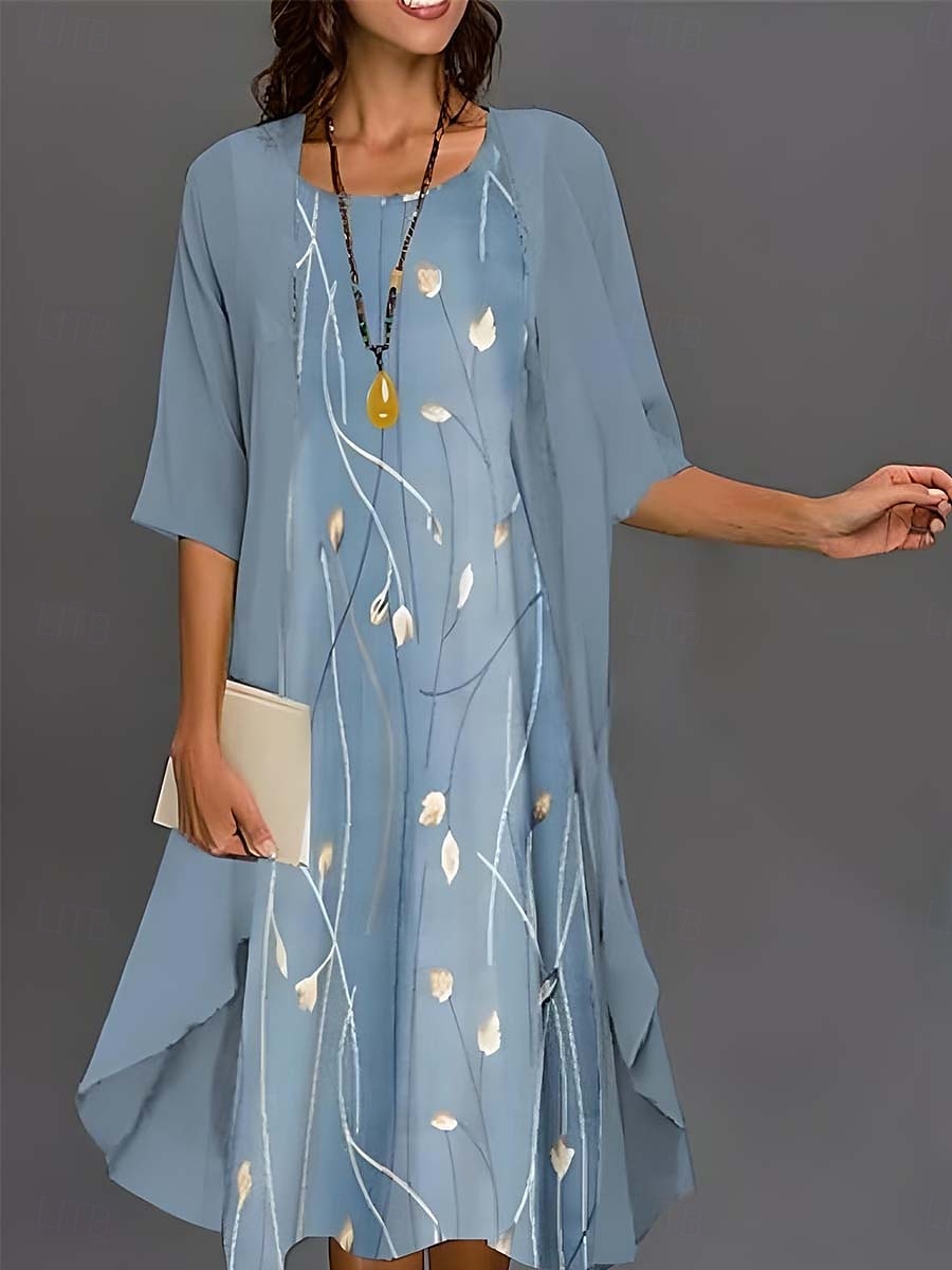 Women's Graduation Dress Midi Dress Chiffon Dress Shift Dress Elegant Vacation Party Wedding Wedding Guest Daily Loose Fit Floral Half Sleeve Crew Neck Pink Blue Green Gray Summer Spring 2025 - $34.99 –P1