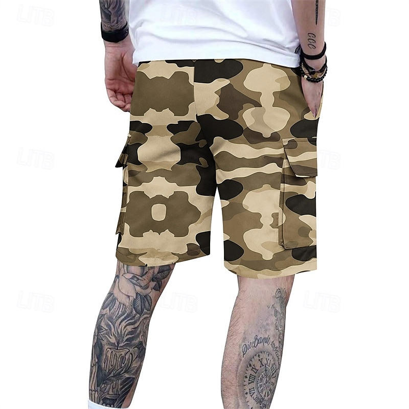 Homens Bermuda Cargo Shorts camuflados Calção Shorts de verão Com Cordão Cintura elástica Bolso multi Côr Camuflagem Conforto Vestível Comprimento do joelho Ao ar livre Esporte Diário Moda Casual de 2025 por $18.99 –P16