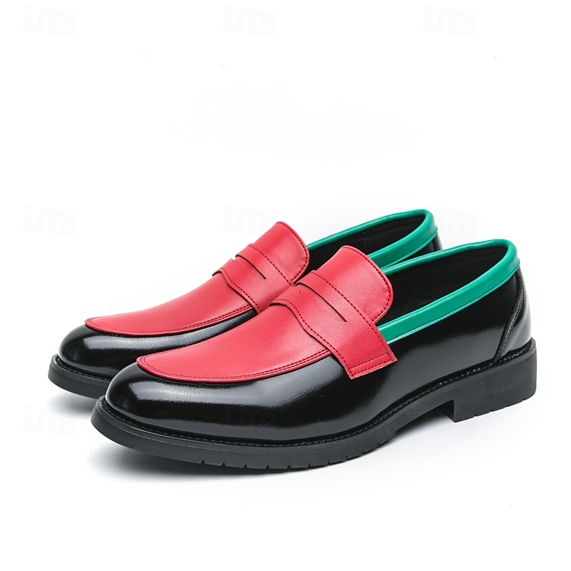 miesten ensiluokkaiset keinonahkaiset slip-on kengät, joissa on rohkea värilohkosuunnittelu - mukavat, tyylikkäät jalkineet arkeen ja juhlaan 2025 - $46.99 –P3