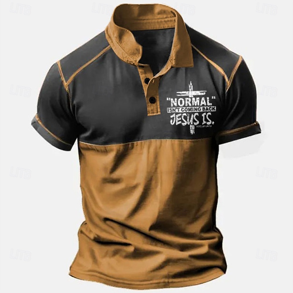 Men's Jesus Christian Polo Shirts Golf Shirt Short Sleeve Polo Shirts Collared Shirts Vintage Casual Vacation Wear Festival Wear Party Outfits Buttons 3D Print Navy Blue Blue Brown 2025 - $22.99 –P4
