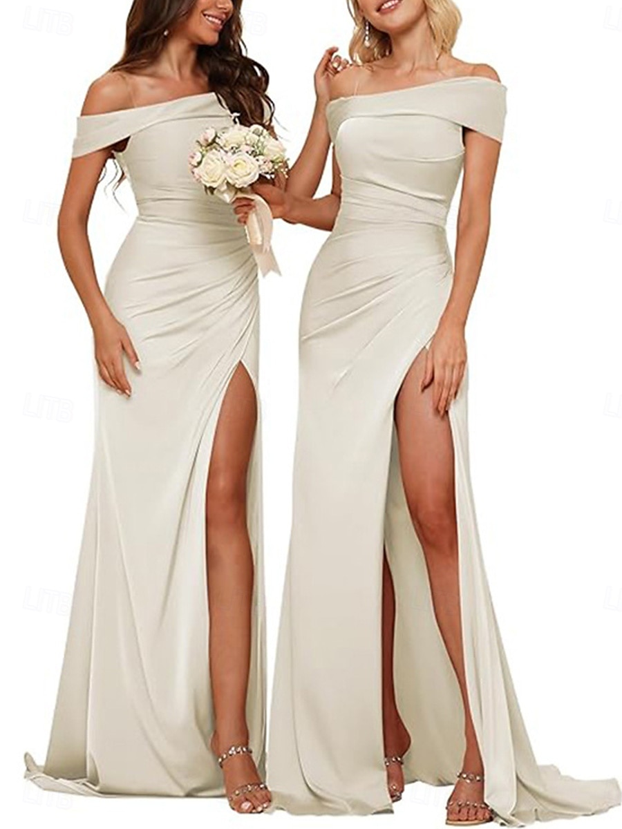 A-Linie Brautjungfernkleid Schulterfrei Ärmellos Elegant Bodenlang Nylon mit Geteilter Vorderteil 2022 2025 - $112.99 –P1