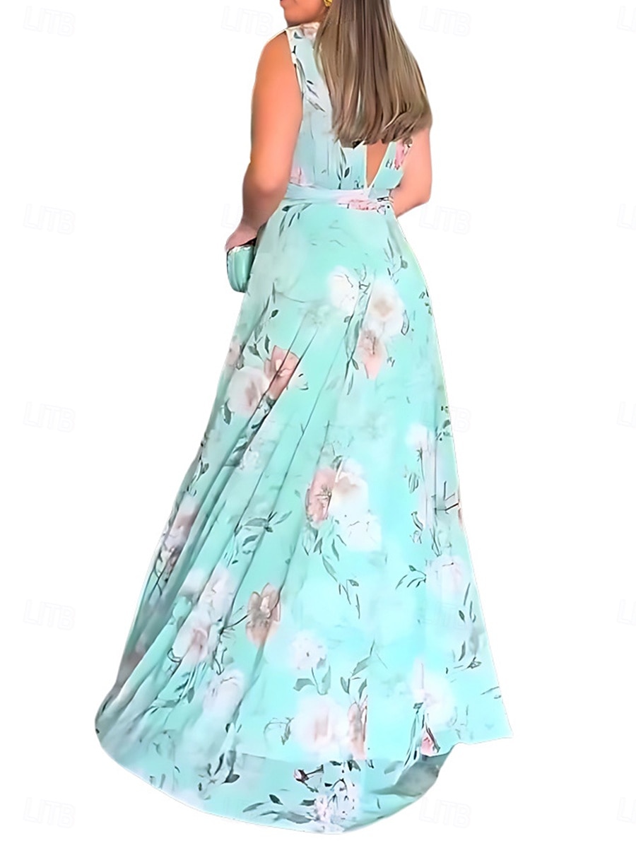 Women's Maxi Dress A Line Dress Summer Dress Stylish Casual Vacation Daily Regular Fit Floral Short Sleeve V Neck Light Green Sky Blue Light Blue Summer 2025 - $41.99 –P4