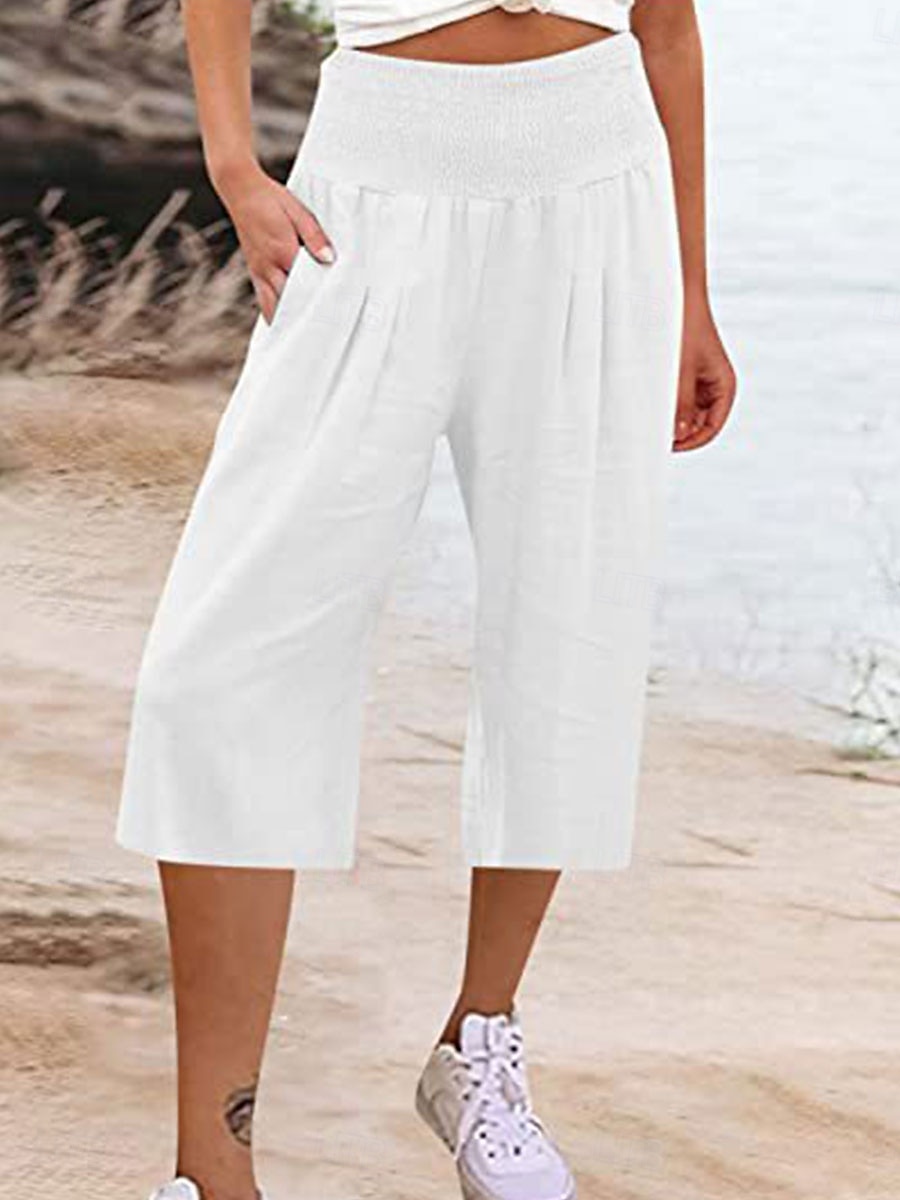 Mulheres Shorts de algodão e linho Calças inspiradas em linho Calças de linho de algodão Moda Roupa de rua Básico Comprimento da panturrilha Cintura Alta Tecido Bolsos Cintura elástica Conforto de 2025 por $21.99 –P1