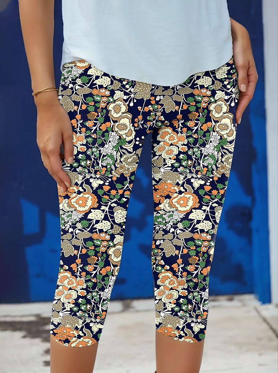 Mujeres Leggings Pantalones Capri Alta Elasticidad Moda Streetwear Longitud Completa Talle Alto Impresión Floral Térmica Cálida Transpirable Suave Exterior Diarias Naranja Otoño Invierno Corte Regular 2025 - $18.99 –P1