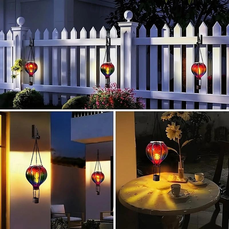 1 lampada a palloncino solare da esterno in ferro con fiamma multicolore sfumata per cortile, giardino, sentiero, prato, matrimonio, festival e atmosfera di festa del 2025 a $34.99 –P4