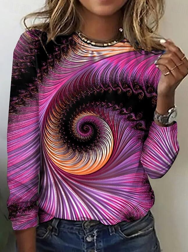 Per donna Maglietta Floreale Grafico Casual Manica Lunga Girocollo Top Regolari Quotidiano Stampato Fucsia Primavera Autunno del 2025 a $22.99 –P1