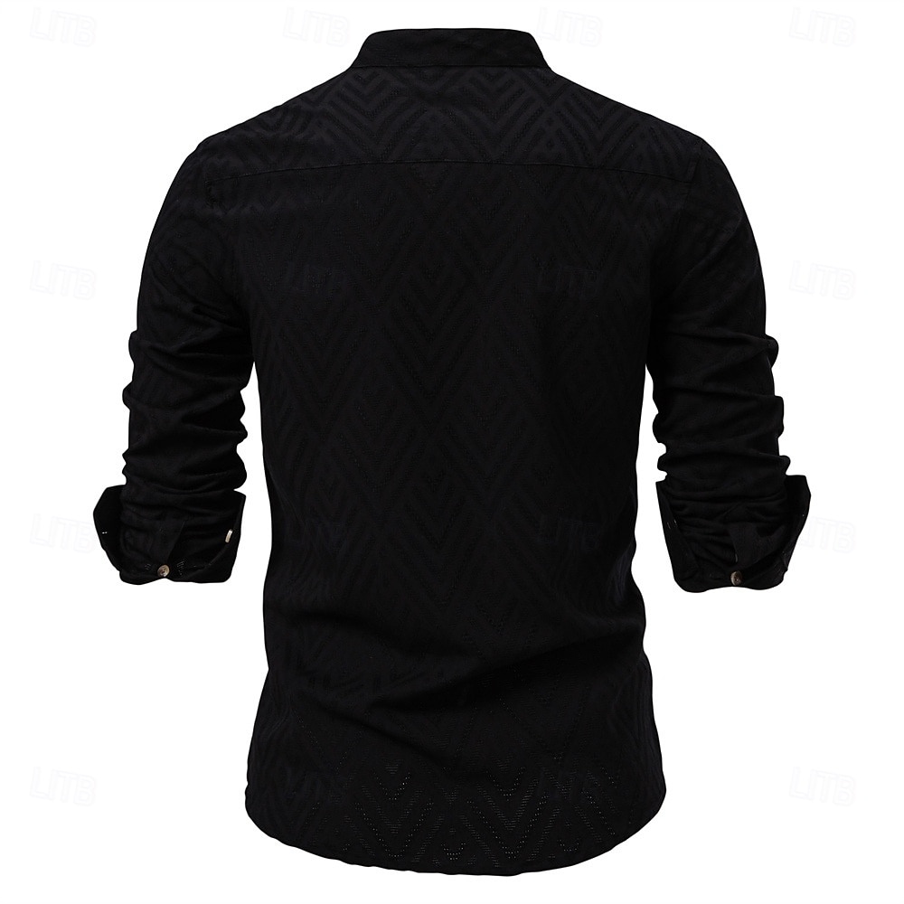 Per uomo Camicia Camicia popover Camicia estiva Maglietta informale Camicia da spiaggia Camicia con bottoni Nero Bianco Albicocca Manica lunga Jacquard Tinta unita / tinta unita A fascia Da mare del 2025 a $37.99 –P12