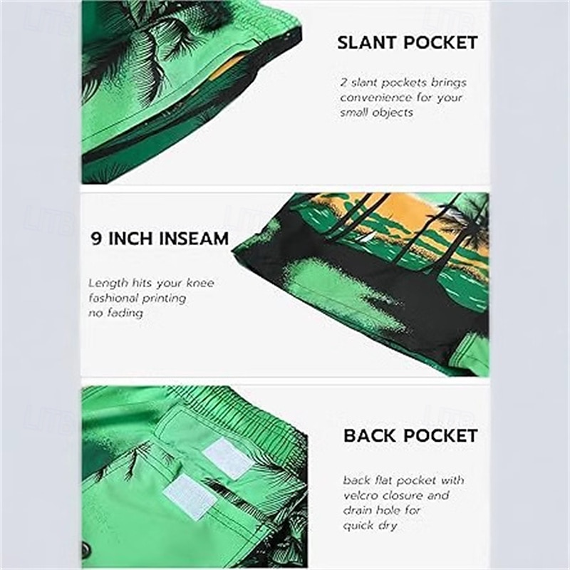Homens Calção Justo de Natação Shorts de Natação Tecido elástico de 4 vias Bermuda de Surf Calças Com Cordão Com bolsos Natação Surfe Praia Esportes Aquáticos Tropical Estampado Verão Primavera de 2025 por $12.99 –P3
