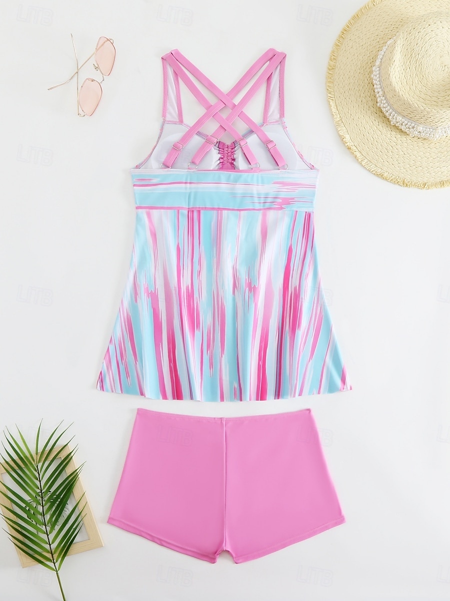 Costume da bagno a tankini da donna a 2 pezzi pantaloni color block controllo della pancia vita alta slim senza schienale abbigliamento da spiaggia per vacanze ombré geometrico scollatura a V senza del 2026 a $33.99 –P6