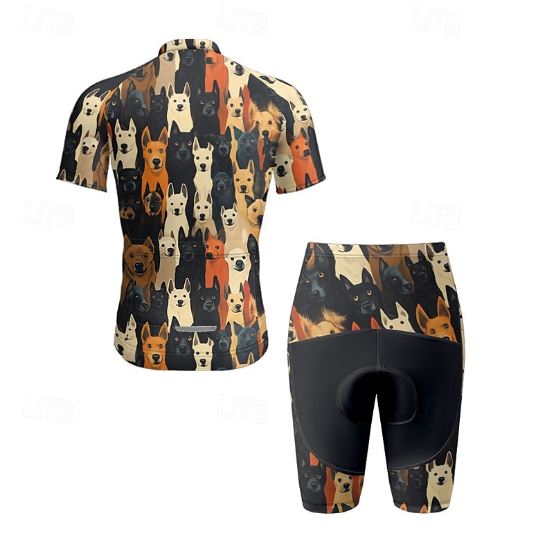 Men's Cycling Jersey with Shorts Dog Short Sleeve Bike Clothing Suit with 3 Rear Pockets Mountain Bike MTB Road Bike Cycling Front Zipper Sweat wicking Comfortable Breathable Sports Black Yellow Dark 2025 - $47.99 –P7
