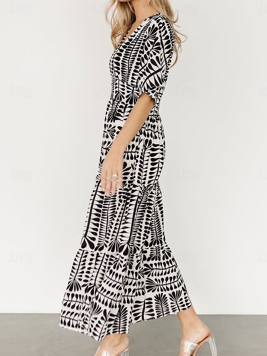 Női Midi ruha hétköznapi ruha Boho elegáns ruhák Boho ruha Csehország Szüret Stílusos Vakáció Hétköznapi Napi Normál Csík Rövid ujjú V-alakú Fekete Világoszöld Világoskék Nyár Tavasz 2025 - $36.99 –P2