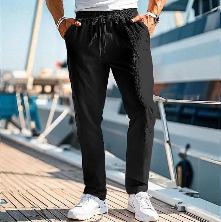 Per uomo Pantaloni di lino Pantaloni Pantaloni estivi Pantaloni da spiaggia A cordoncino Vita elastica Gamba dritta Liscio Comfort Traspirante Informale Giornaliero Per eventi Di tendenza Classico del 2025 a $20.99 –P9